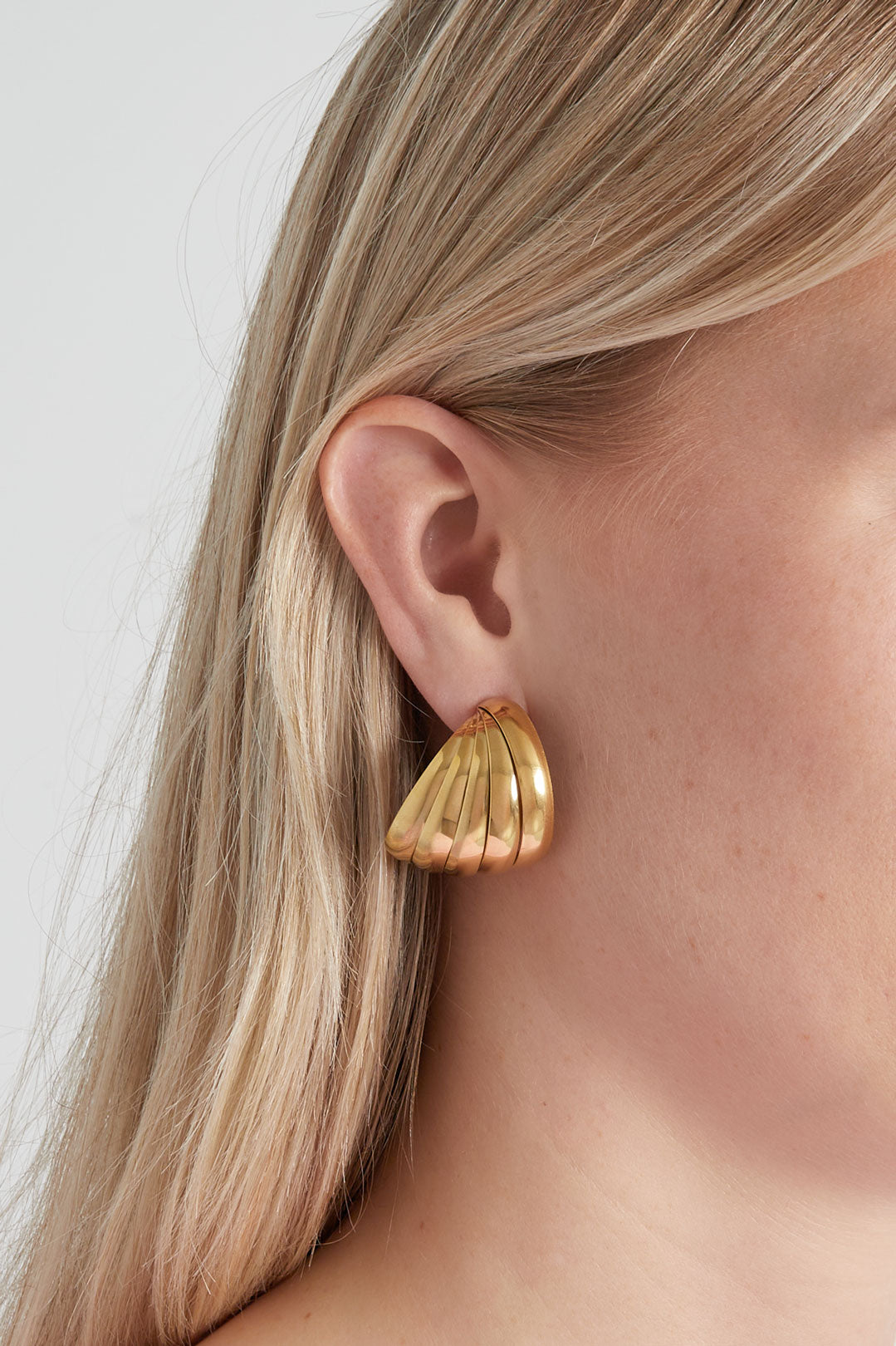 Women's Stainless Steel Organic Shape Hoop Earrings – Gold Tone – image 2