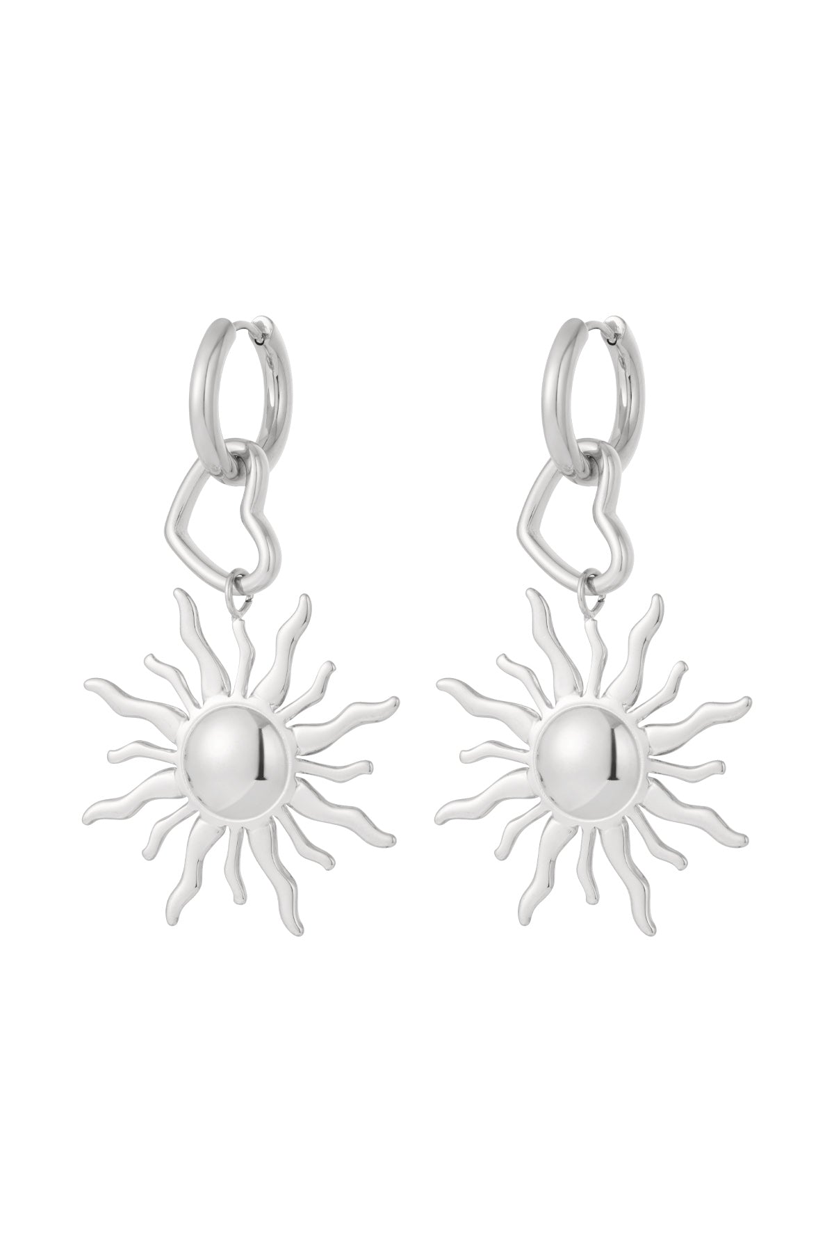 Boucles d'oreilles pendantes en acier inoxydable avec motif soleil pour femmes – couleur or