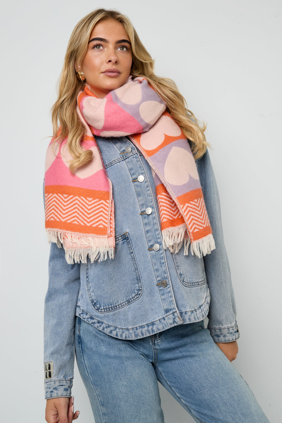 Écharpe d'hiver pour femmes 70 % acrylique, 30 % polyester à motif cœurs – bleu et vert