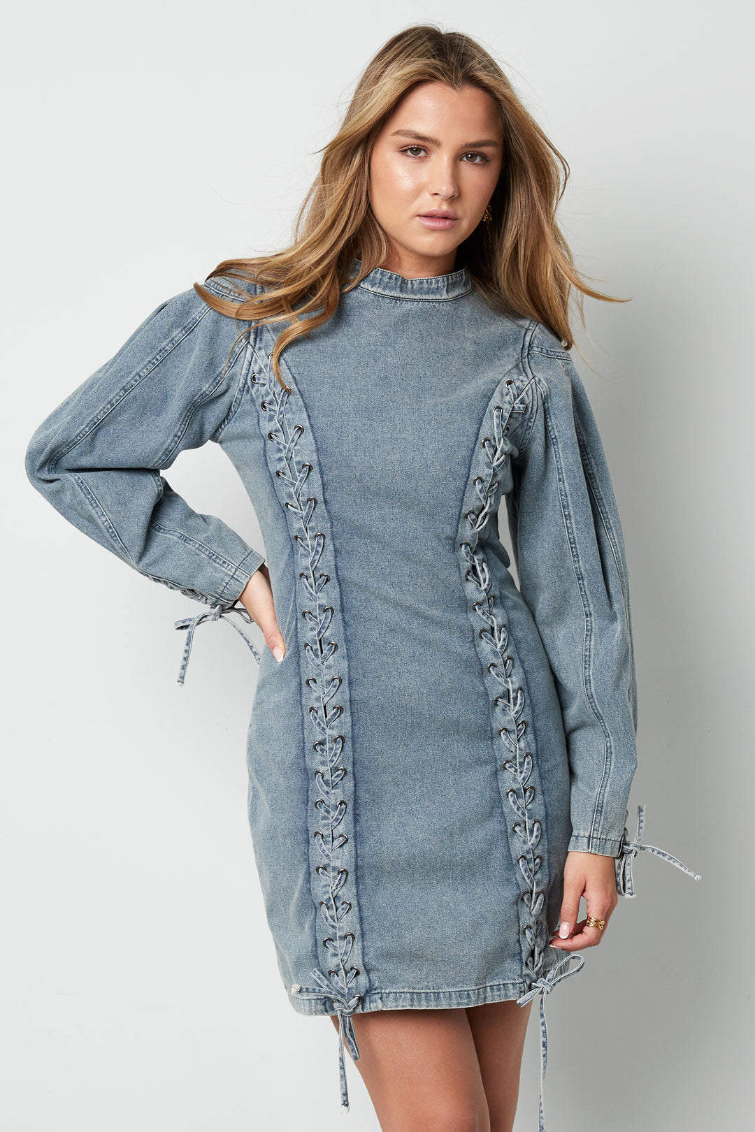 Robe en jean pour femme avec nœud décoratif – bleu – photo 2
