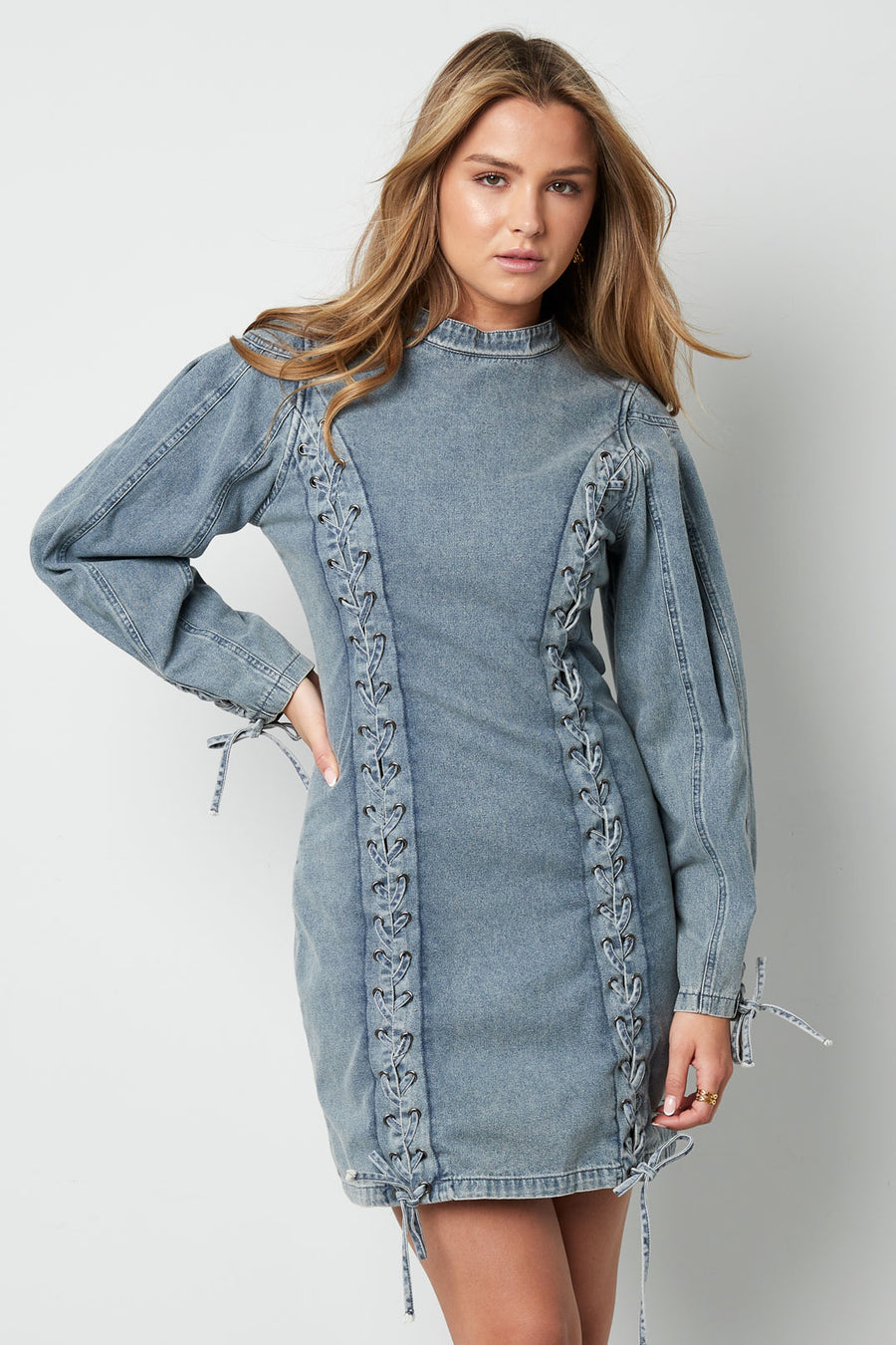 Robe en jean pour femme avec nœud décoratif – bleu
