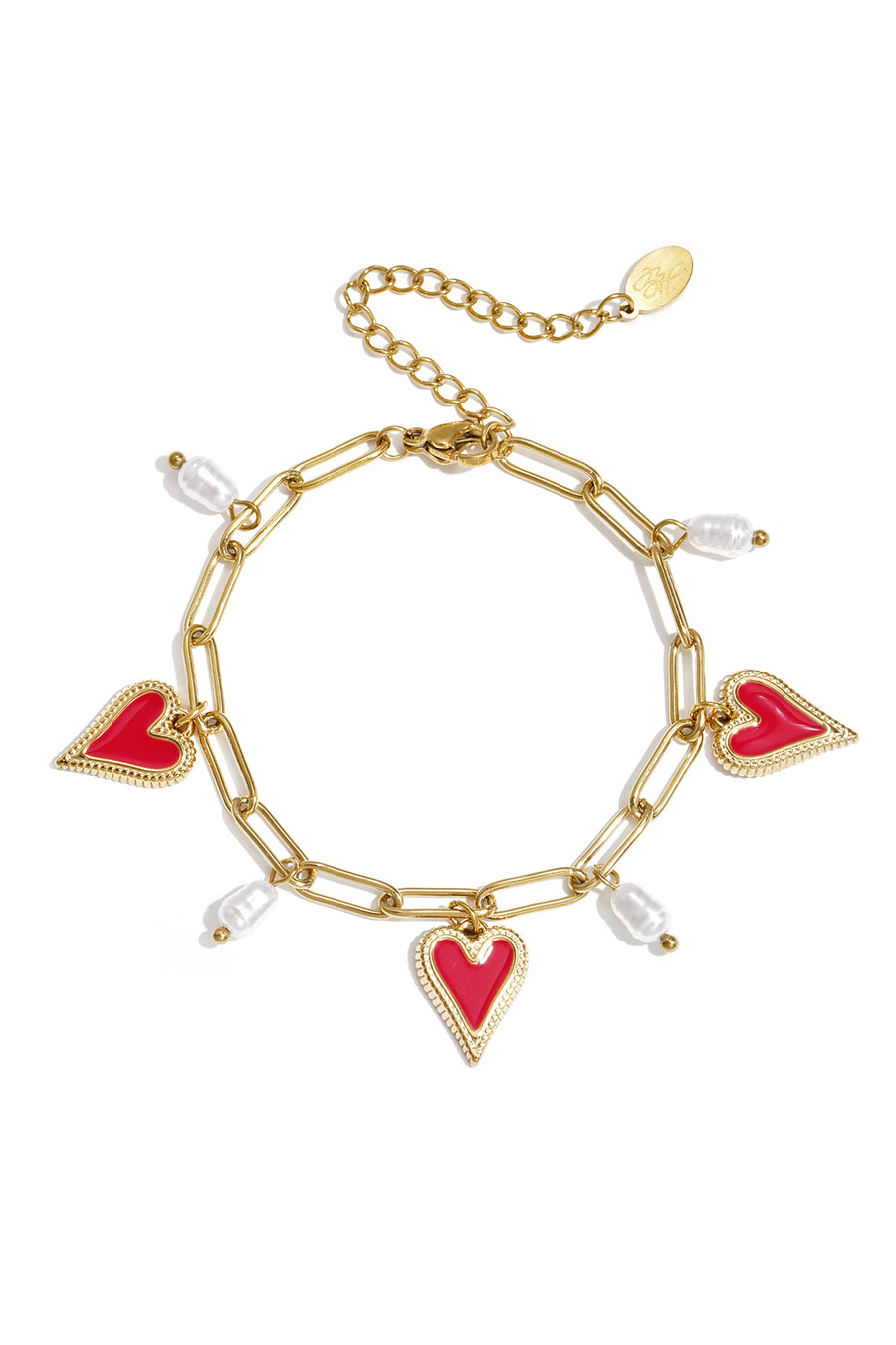 Bracelet à breloques pour femme en acier inoxydable, ABS, émail avec motif cœur – doré