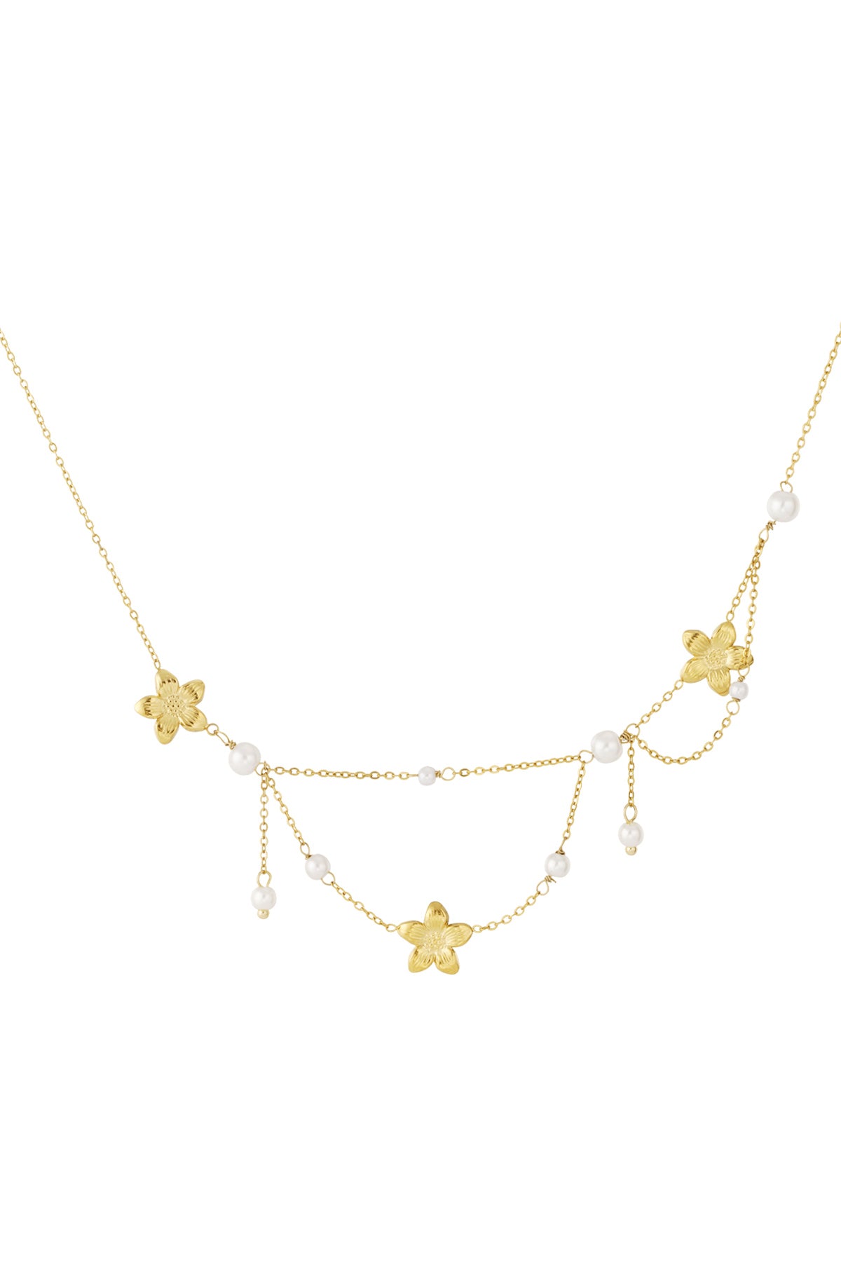Collier pour femmes avec pendentif en acier inoxydable 304, perle d'imitation à motif floral
