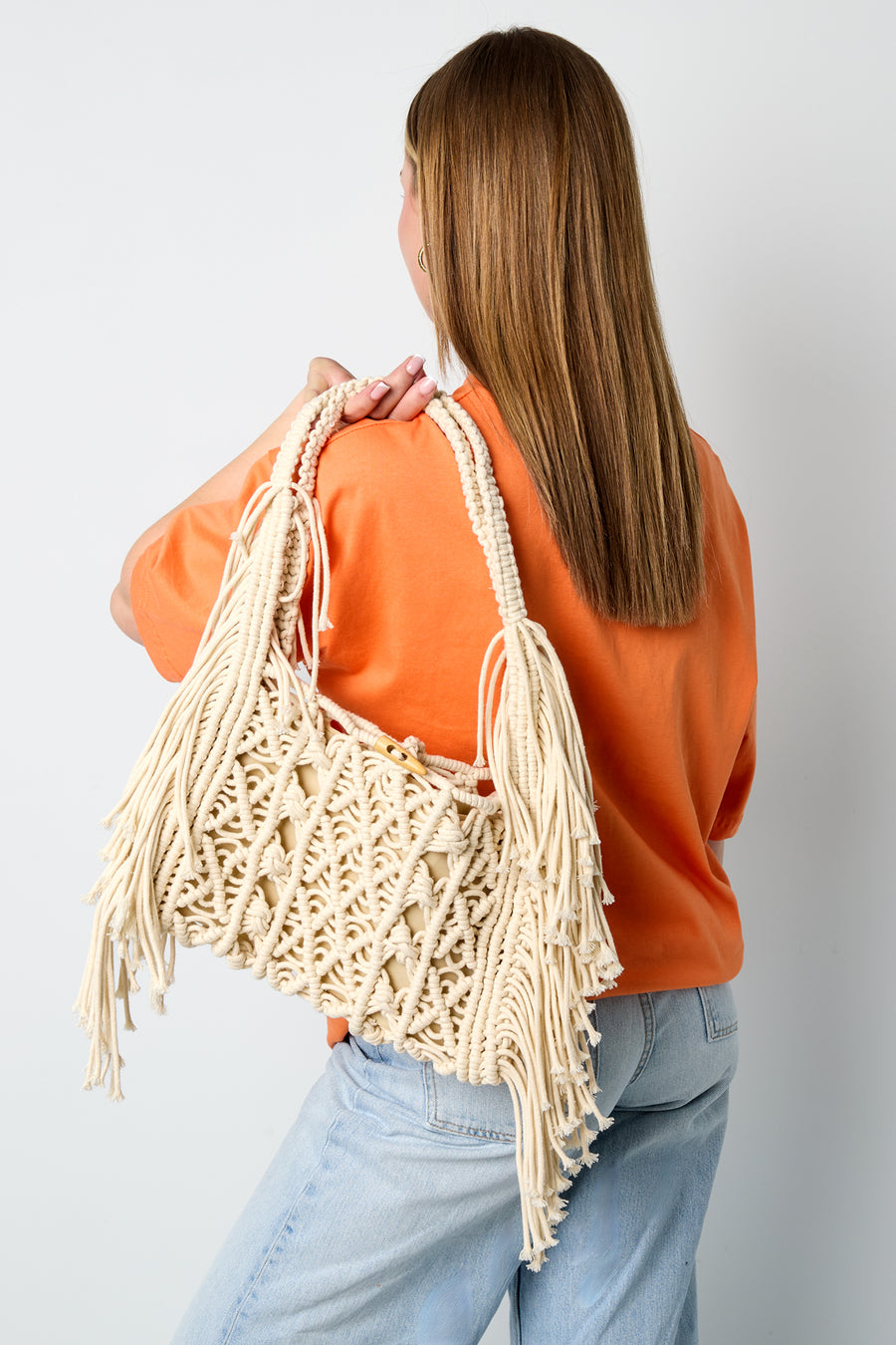 Sac de plage 100 % coton avec motif uni et détail tressé avec fermeture pivotante