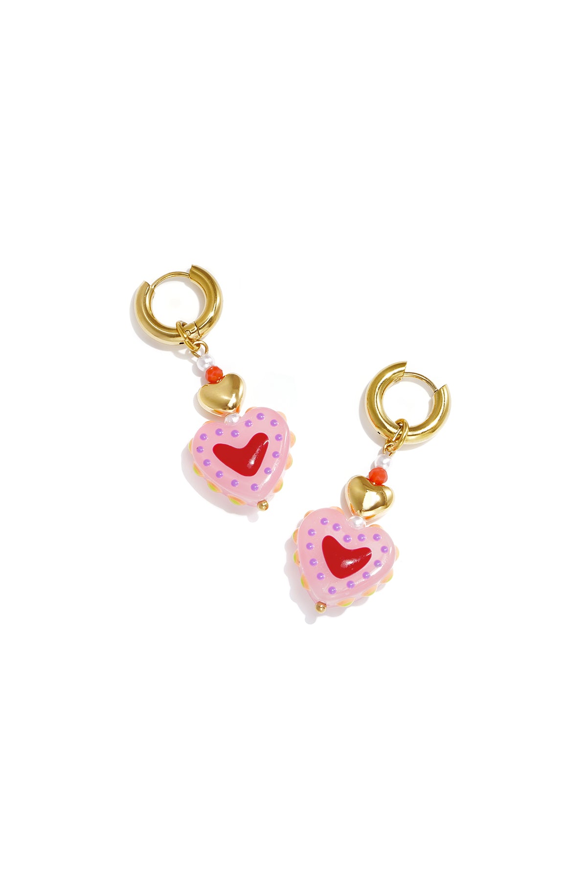 Ladies' Stainless Steel Bead Earrings, Enamel, Imitation Pearl, Glass with Heart Shape