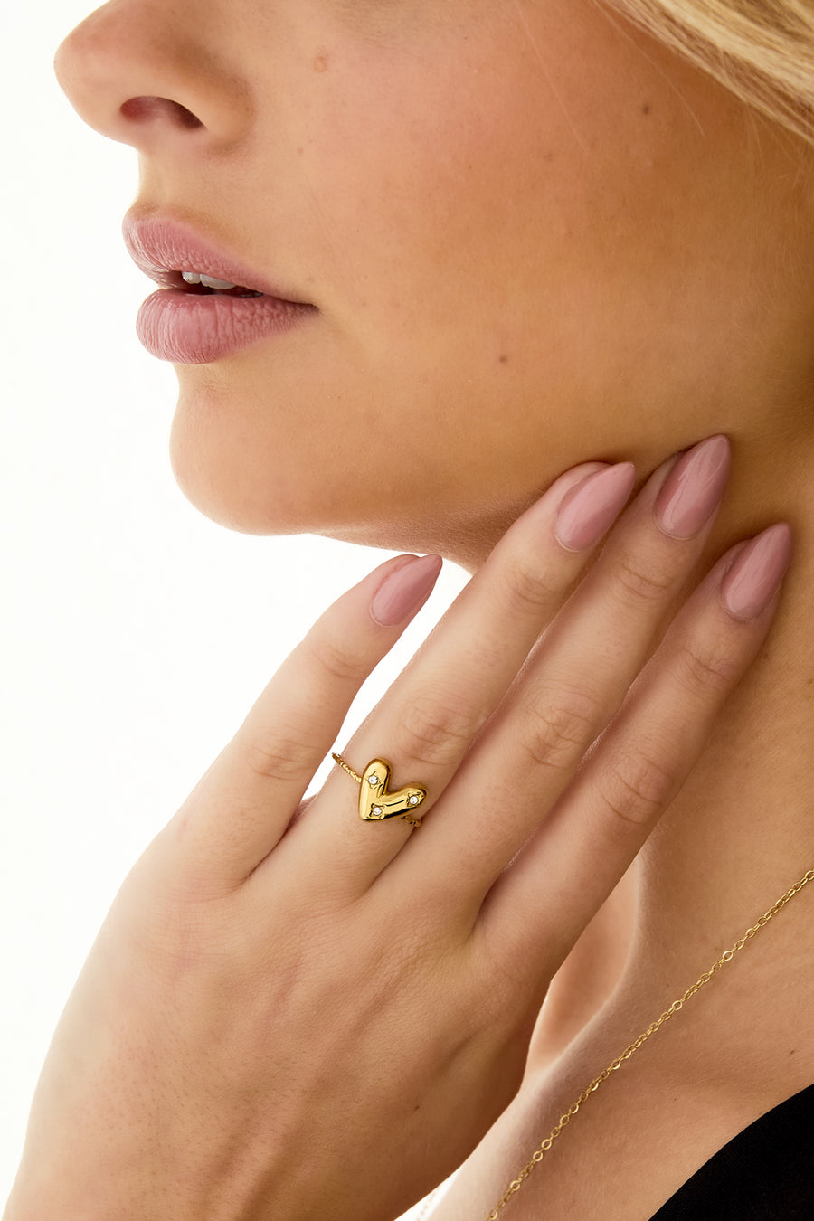 Bague cœur tendance en acier inoxydable pour femmes - Dorée