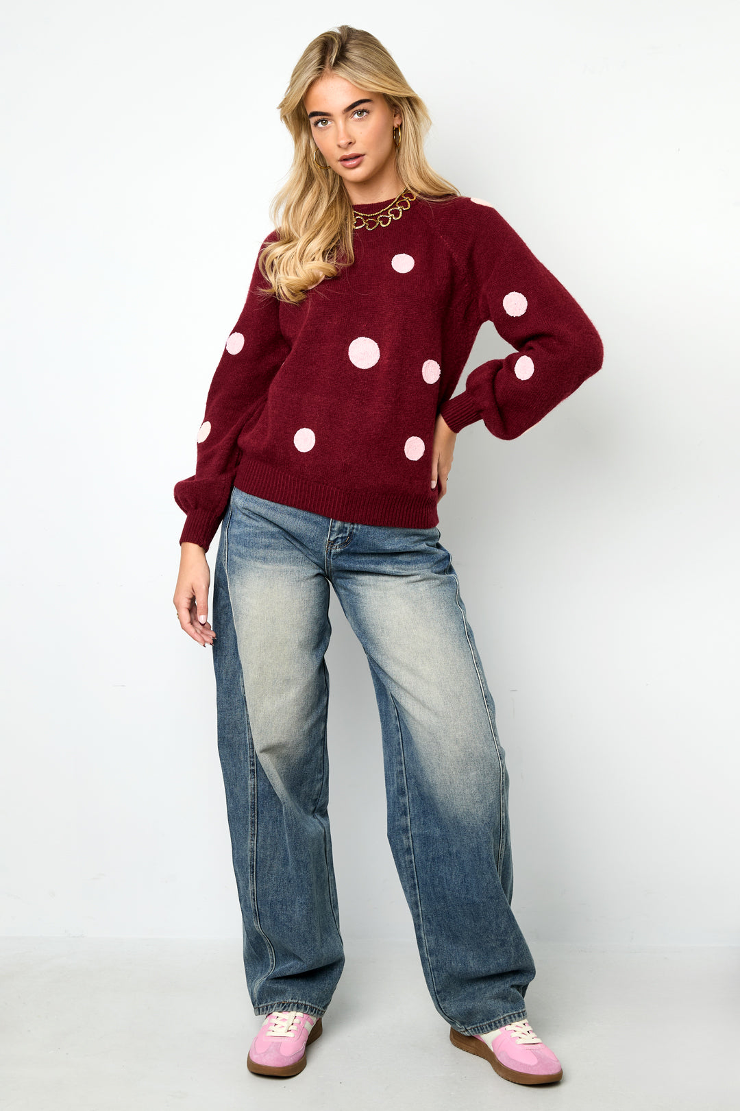 Dames gebreide trui van polyester met stippen – productfoto 9