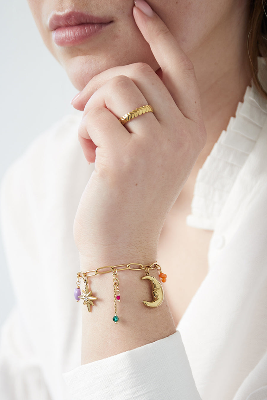 Bracelet à breloques pour femmes en acier inoxydable 304 – couleur or