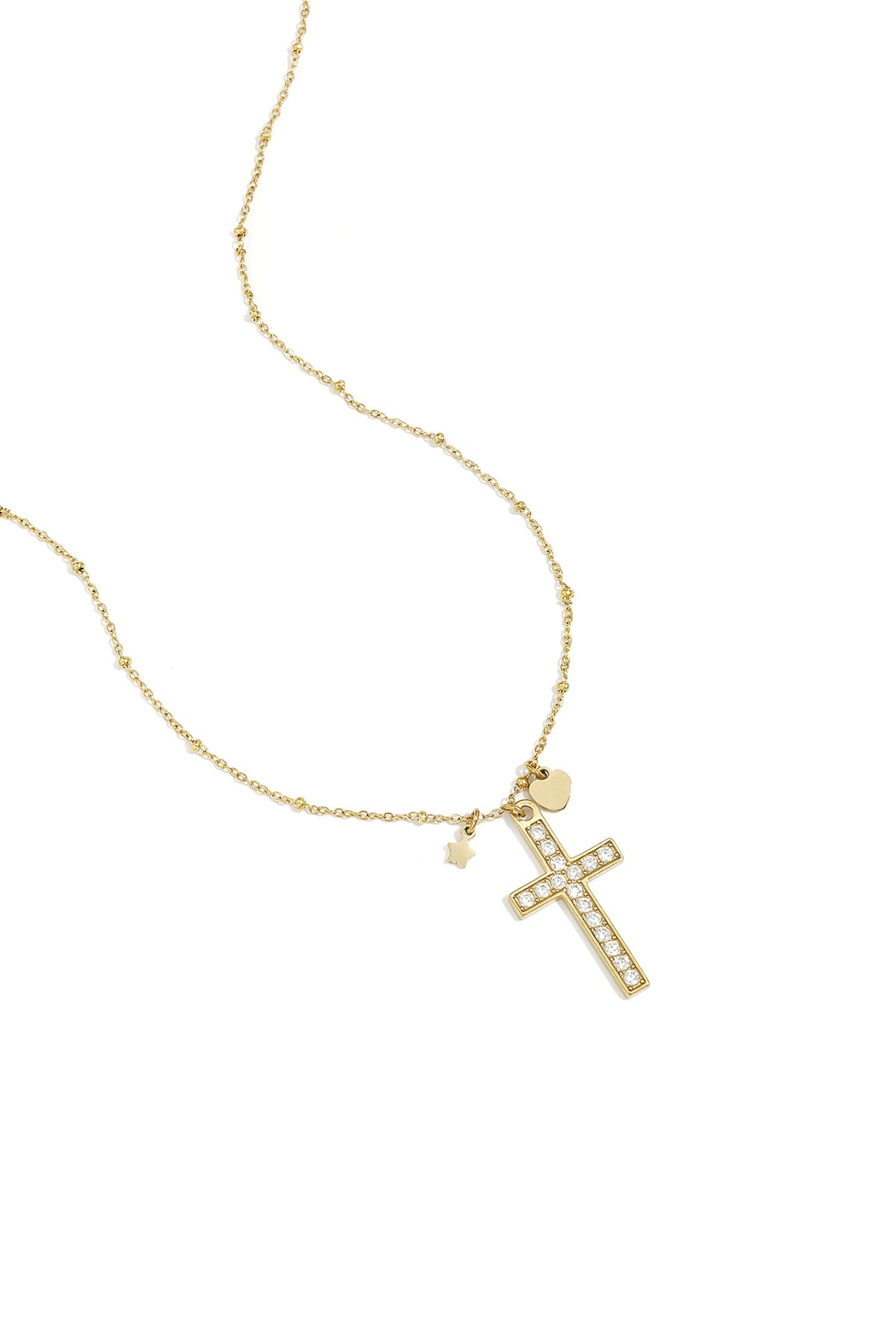Ketting met belegde kruis hanger en charms