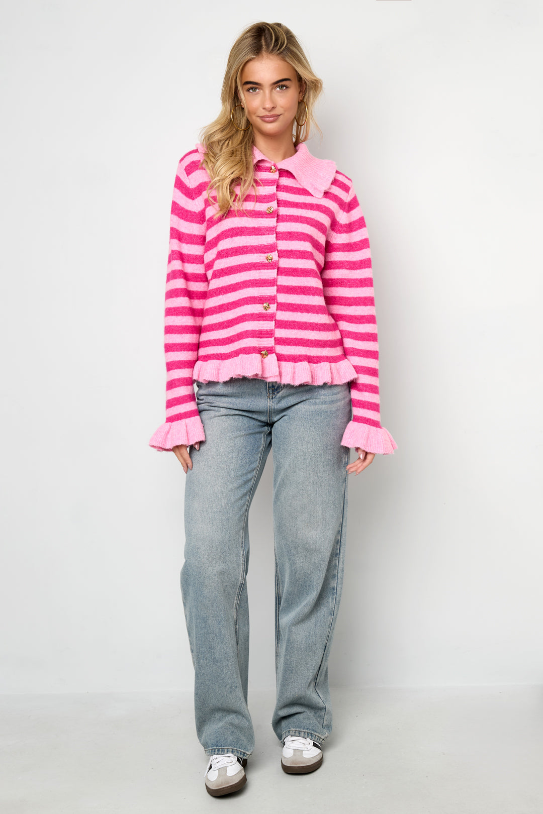 Dames casual cardigan van polyester met strepen – productfoto 4