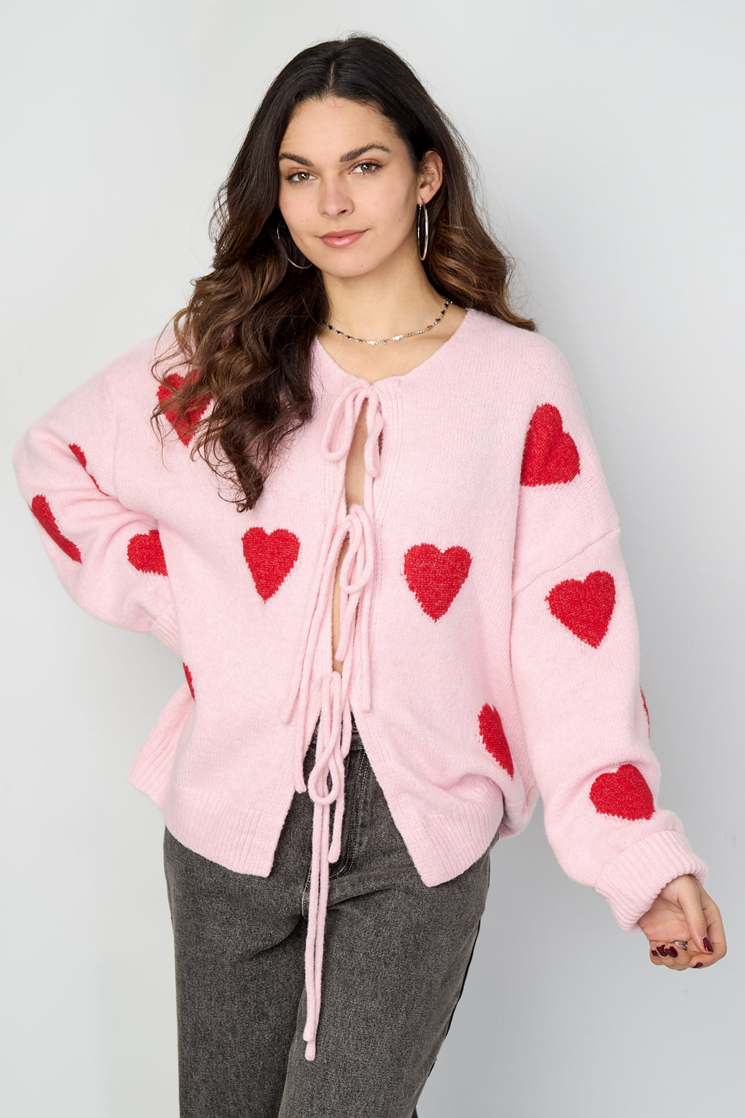 Dames Love Me cardigan van polyester met hart – productfoto 3