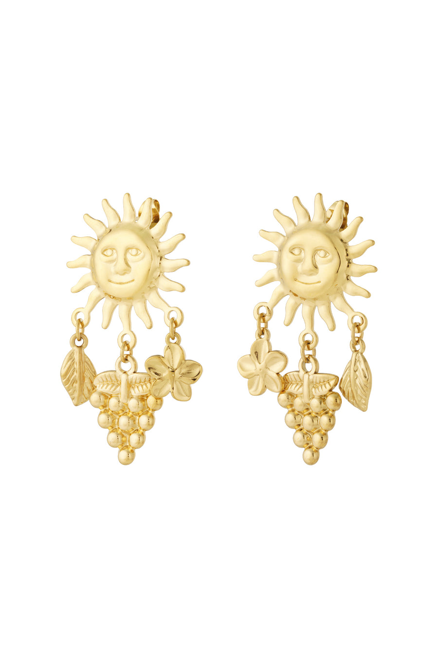 Boucles d'oreilles pendantes en acier inoxydable avec motif soleil pour femme – couleur or