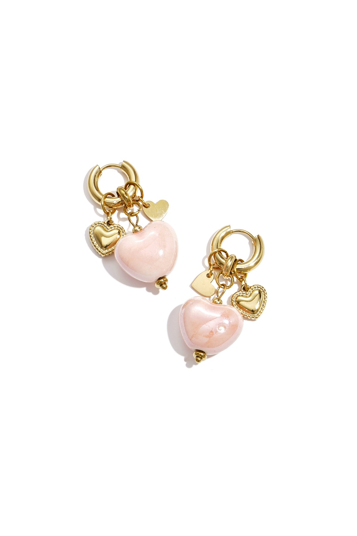 Boucles d'oreilles pendantes en acier inoxydable et céramique en forme de cœur pour femmes – rose et orange