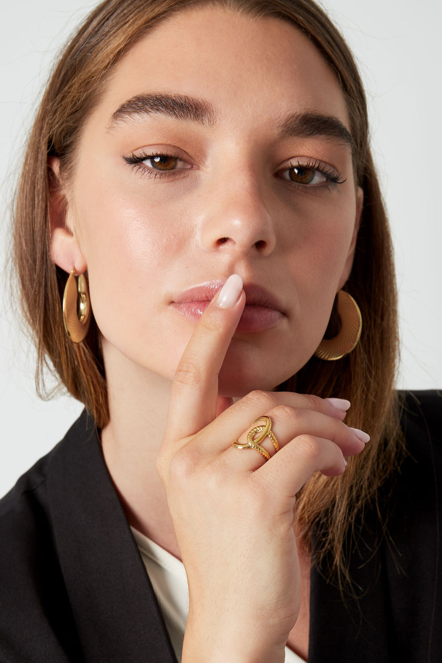 Bague tendance pour femme en acier inoxydable – coloris or et argent