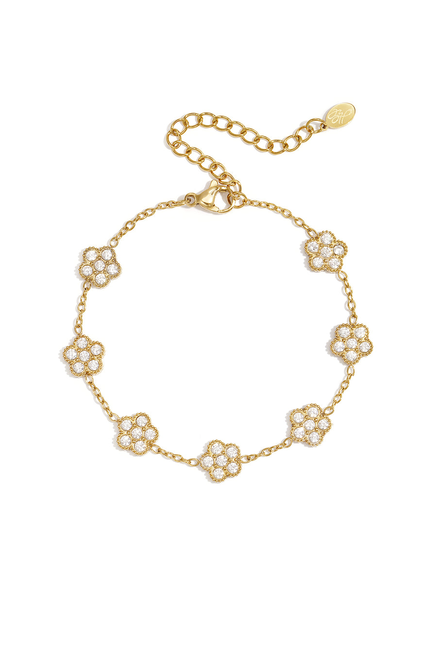 Bracelet à breloques pour femme en acier inoxydable avec motif floral – doré