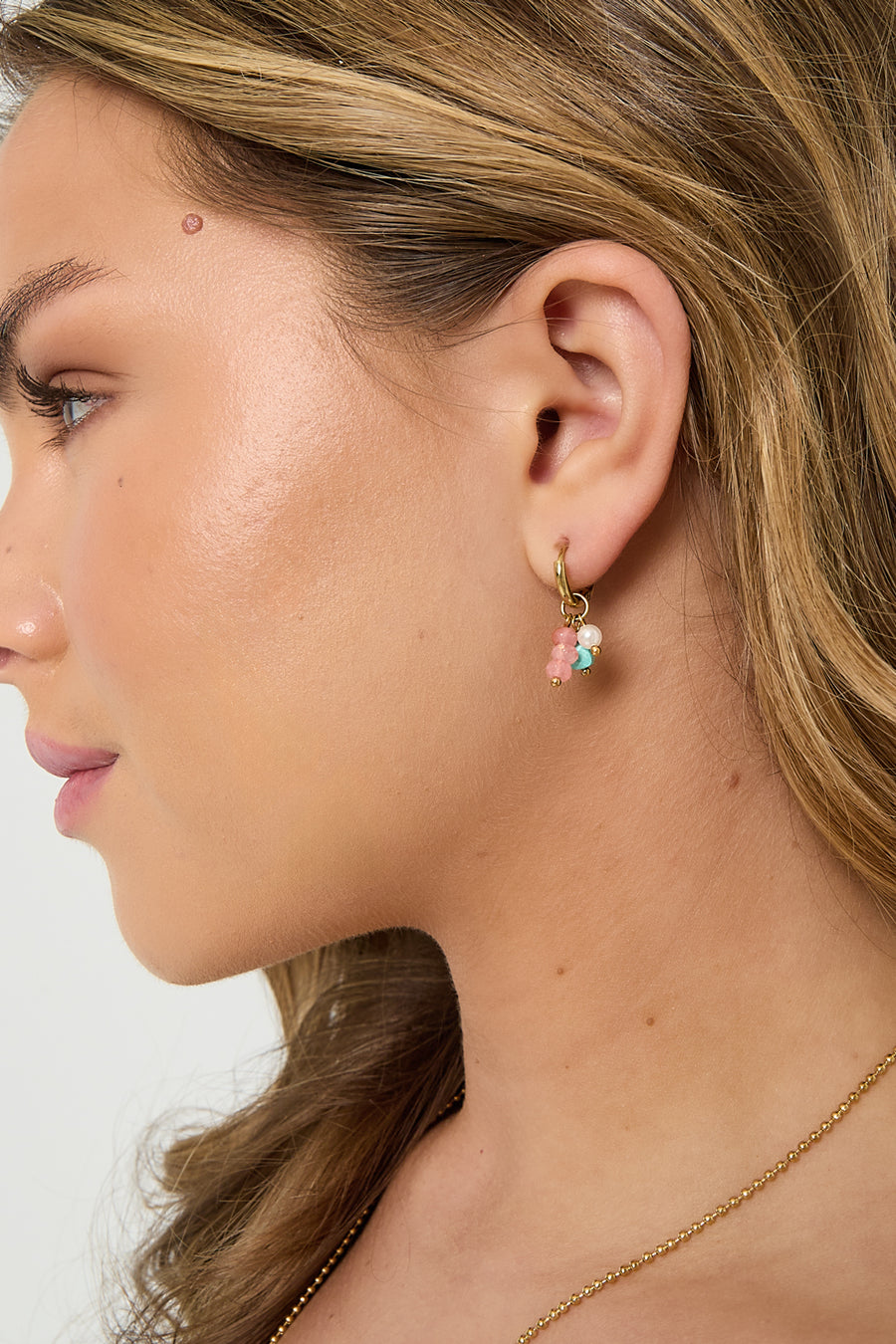 Boucles d'oreilles pendantes perlées pour femmes en acier inoxydable, pierre, perle d'imitation à pois – rose et bleu