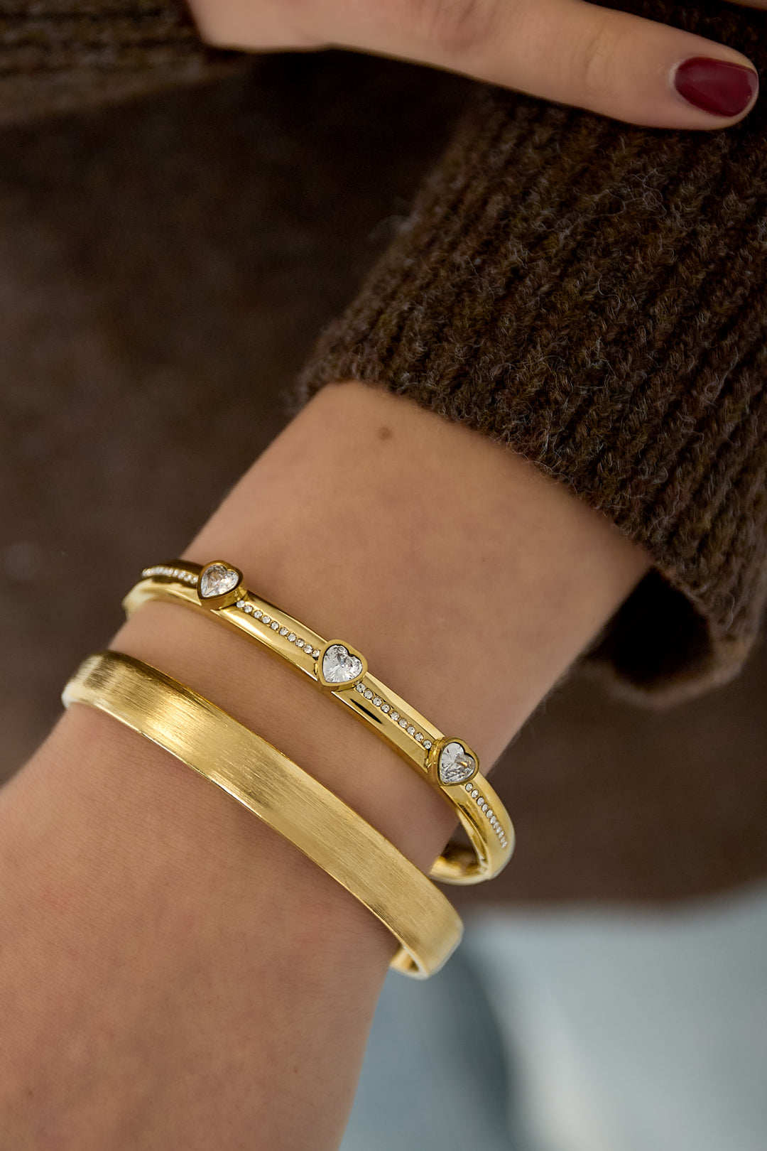 Women's Stainless Steel Heart Bangle – Gold and Silver Tone – image 2
