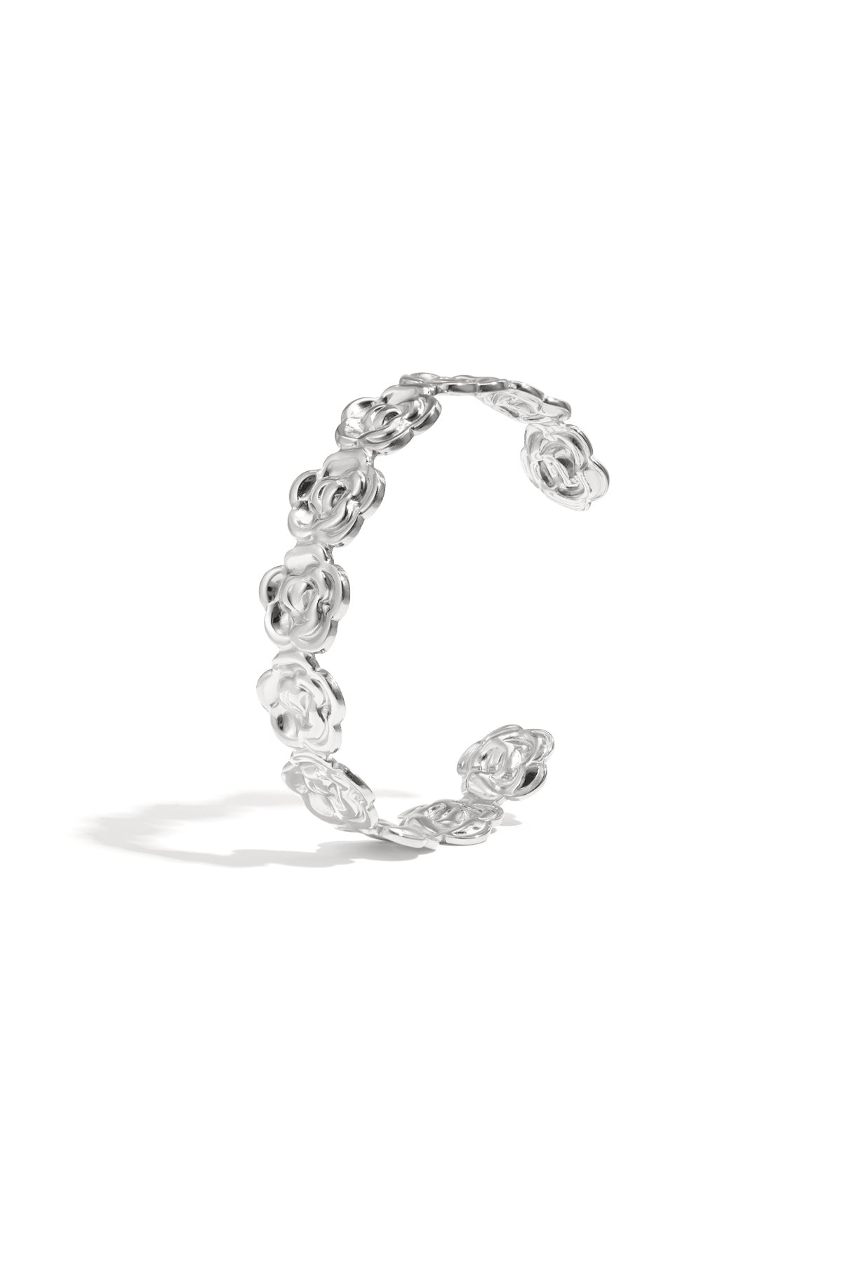 Bracelet jonc pour femmes en acier inoxydable avec motif floral – couleur or et argent