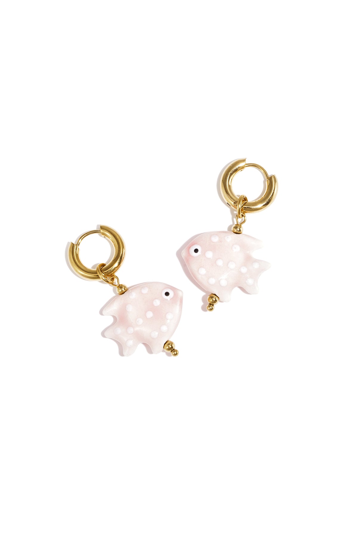 Boucles d'oreilles pendantes perlées pour femmes en acier inoxydable et céramique motif poisson – rose et bleu clair