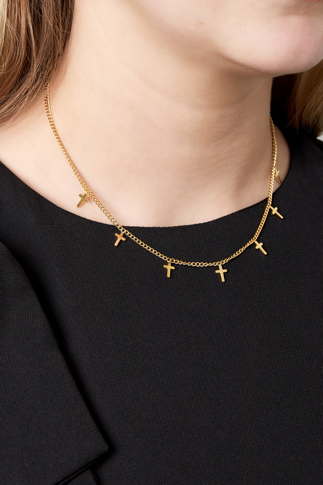 Women's Stainless Steel Cross Link Chain Necklace - Gold and Silver Tone – image 2