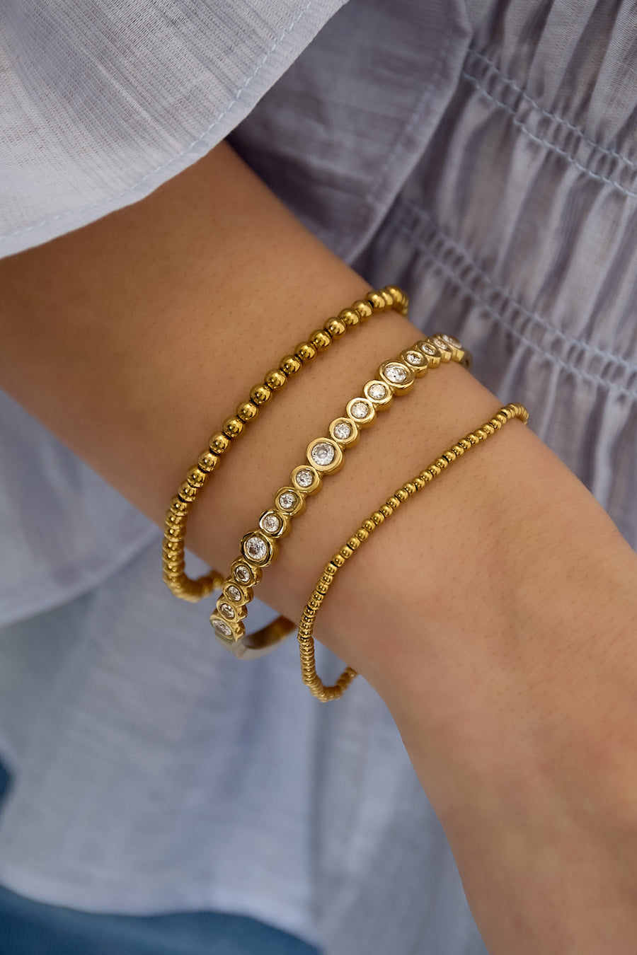 Bracelet jonc pour femmes en acier inoxydable avec points – couleur or et couleur argent