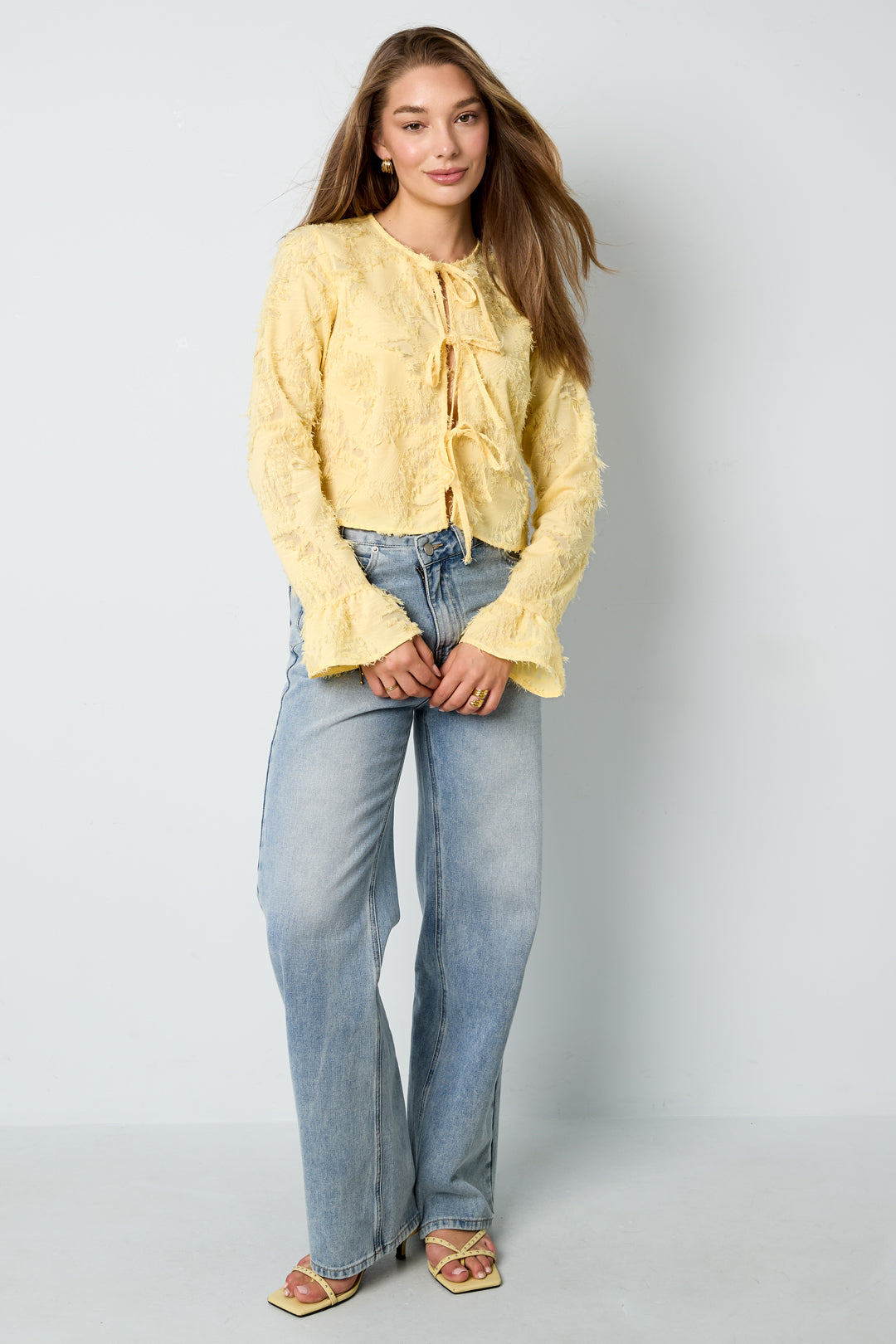 Geweven Polyestervezel Vrouwen Lange Mouwen Tops Elegant Solide Kleur Lente/Zomer