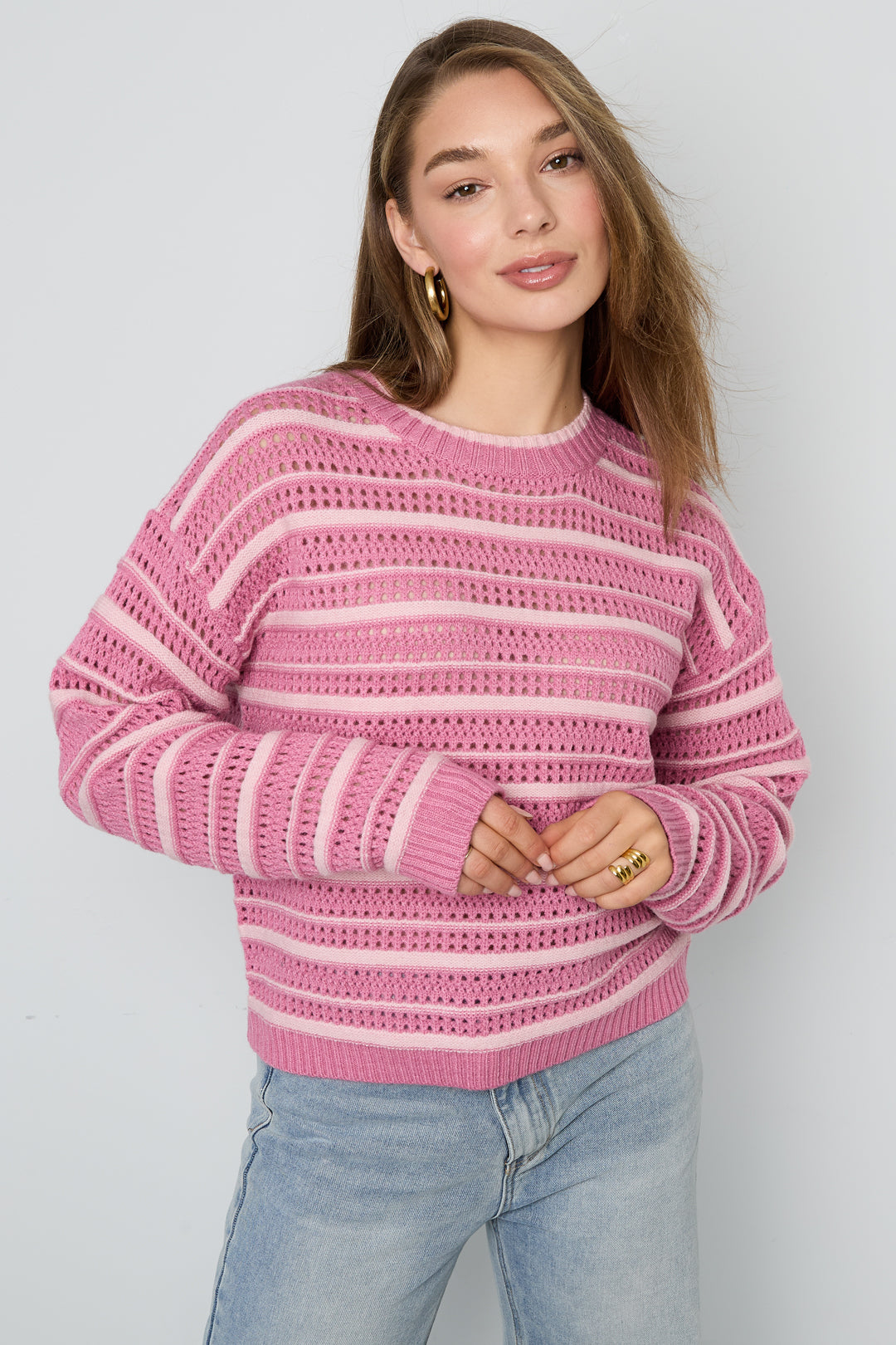 Dames casual gebreide trui met strepen – productfoto 8