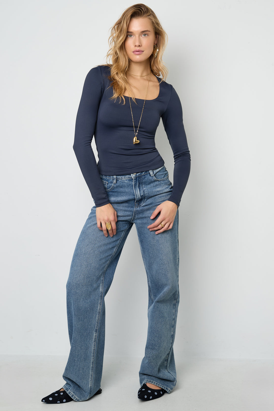 Dames basic top met lange mouwen van gebreid nylon – productfoto 7