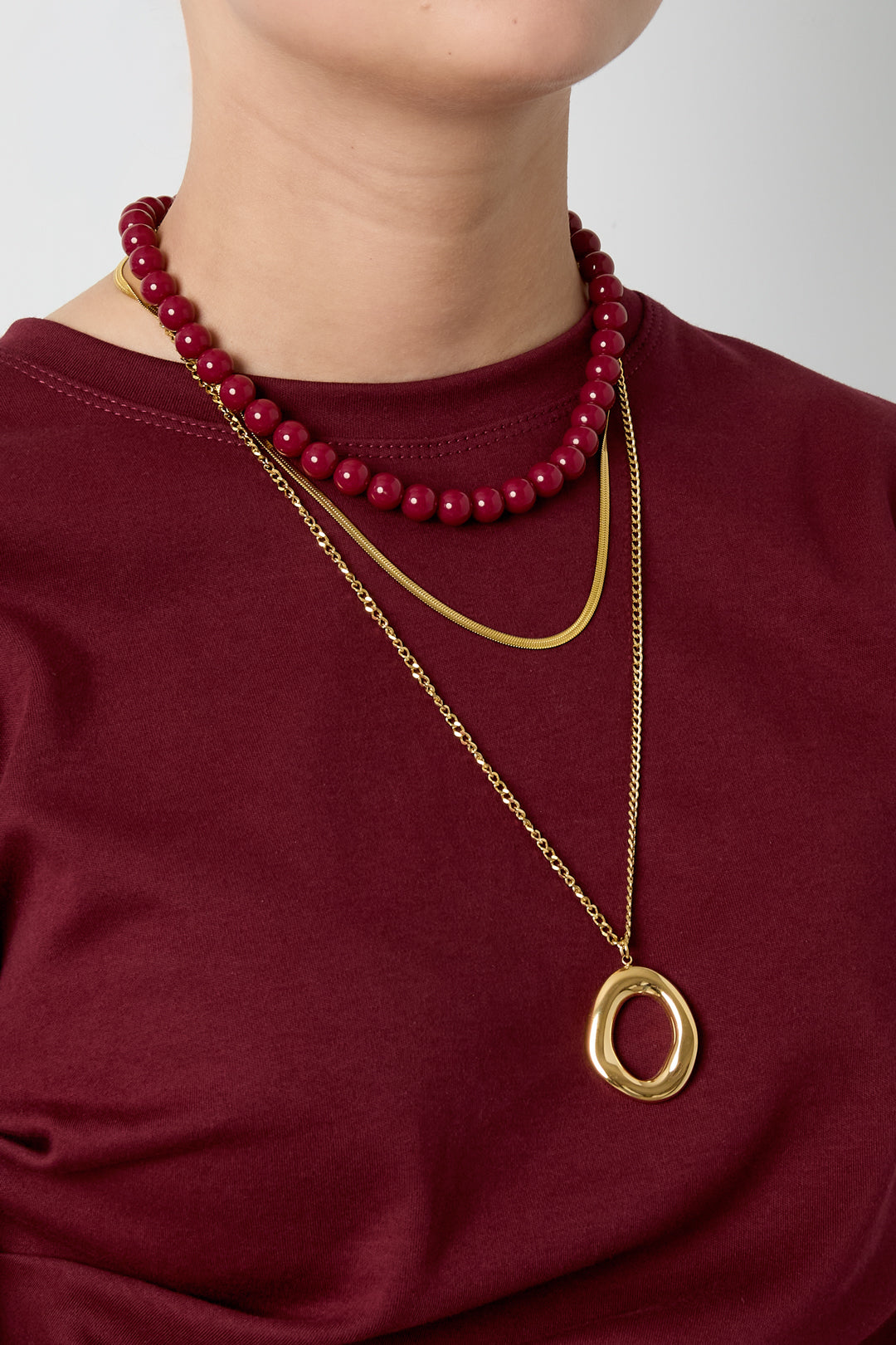Collier femme en acier inoxydable avec pendentif rond – coloris doré – photo 2