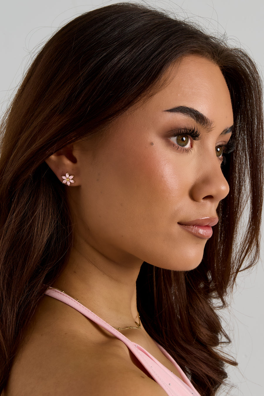 Stainless Steel Stud Earrings for Women with Floral Design – Pink