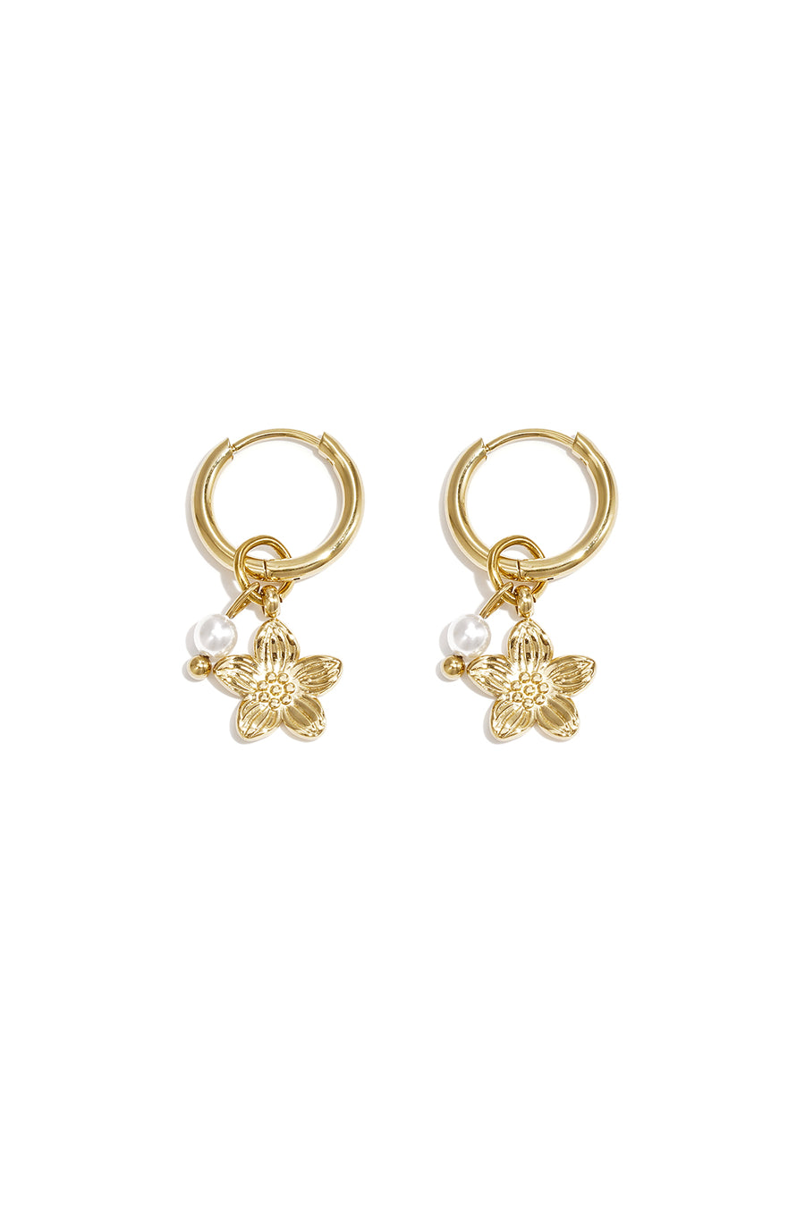 Boucles d'oreilles pendantes pour femme en acier inoxydable, perle d'imitation à motif floral