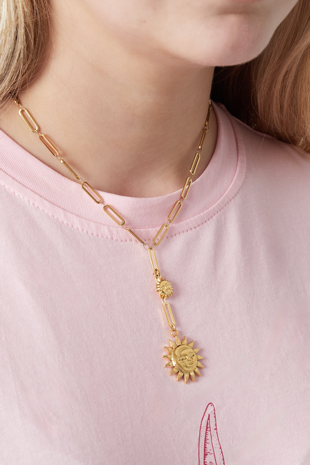 Women's Necklace with Sun Motif Pendant in 304 Stainless Steel – Gold Colored – image 2