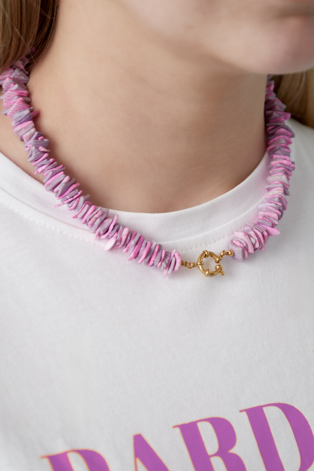 Collier de perles pour femmes en acier inoxydable avec détails marins – blanc et rose – photo 2